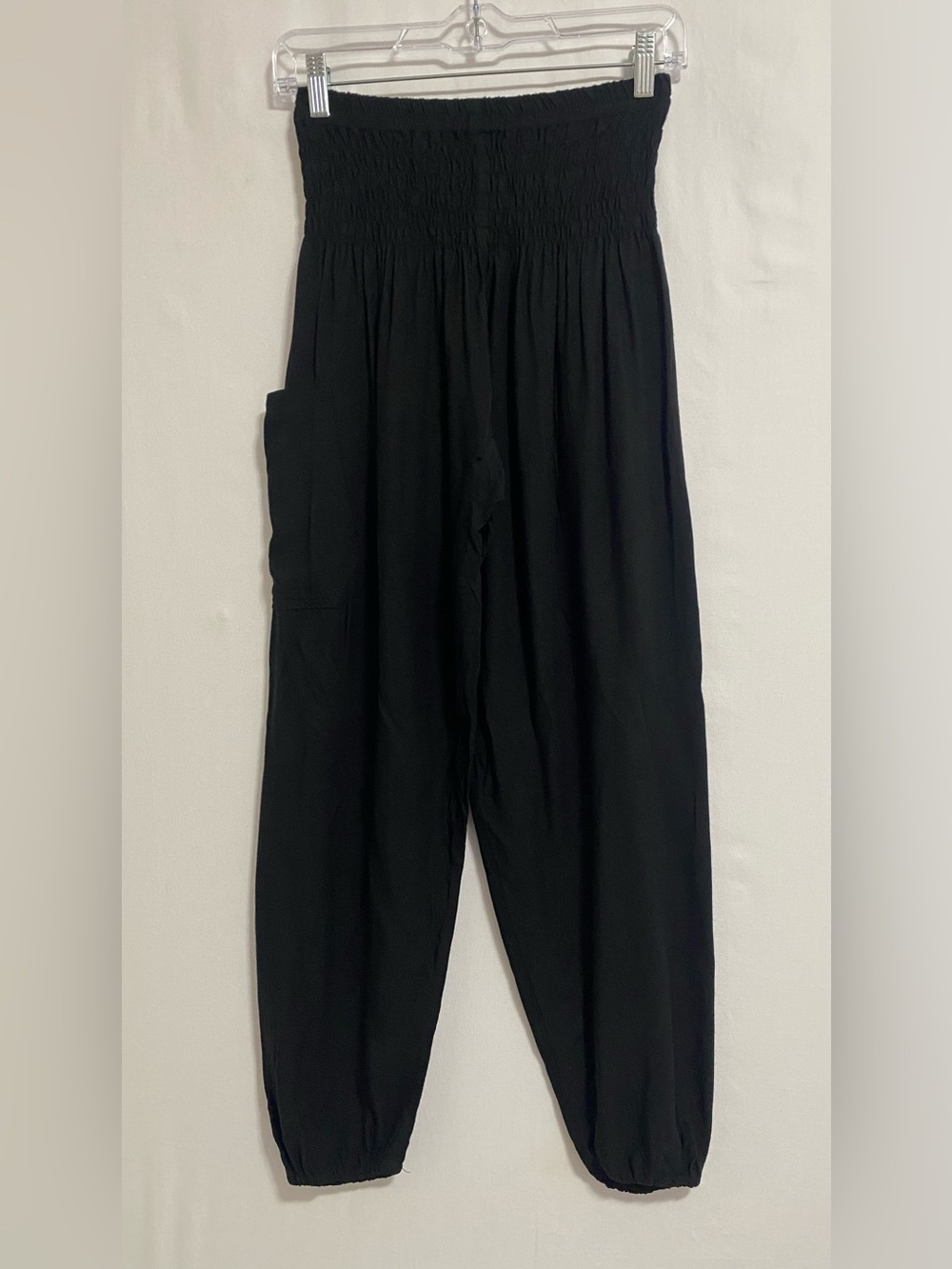 Women's Black Smocked-Waist Cargo Pants